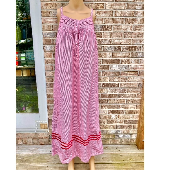 Y2K Cabernet Red & White Pinstriped Maxi Nightgown - Picture 3 of 8